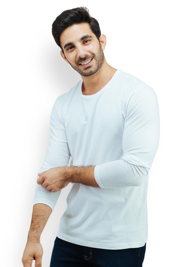 Playera Manga Larga Básica Blanca Stretch Muscle Fit Para Caballero